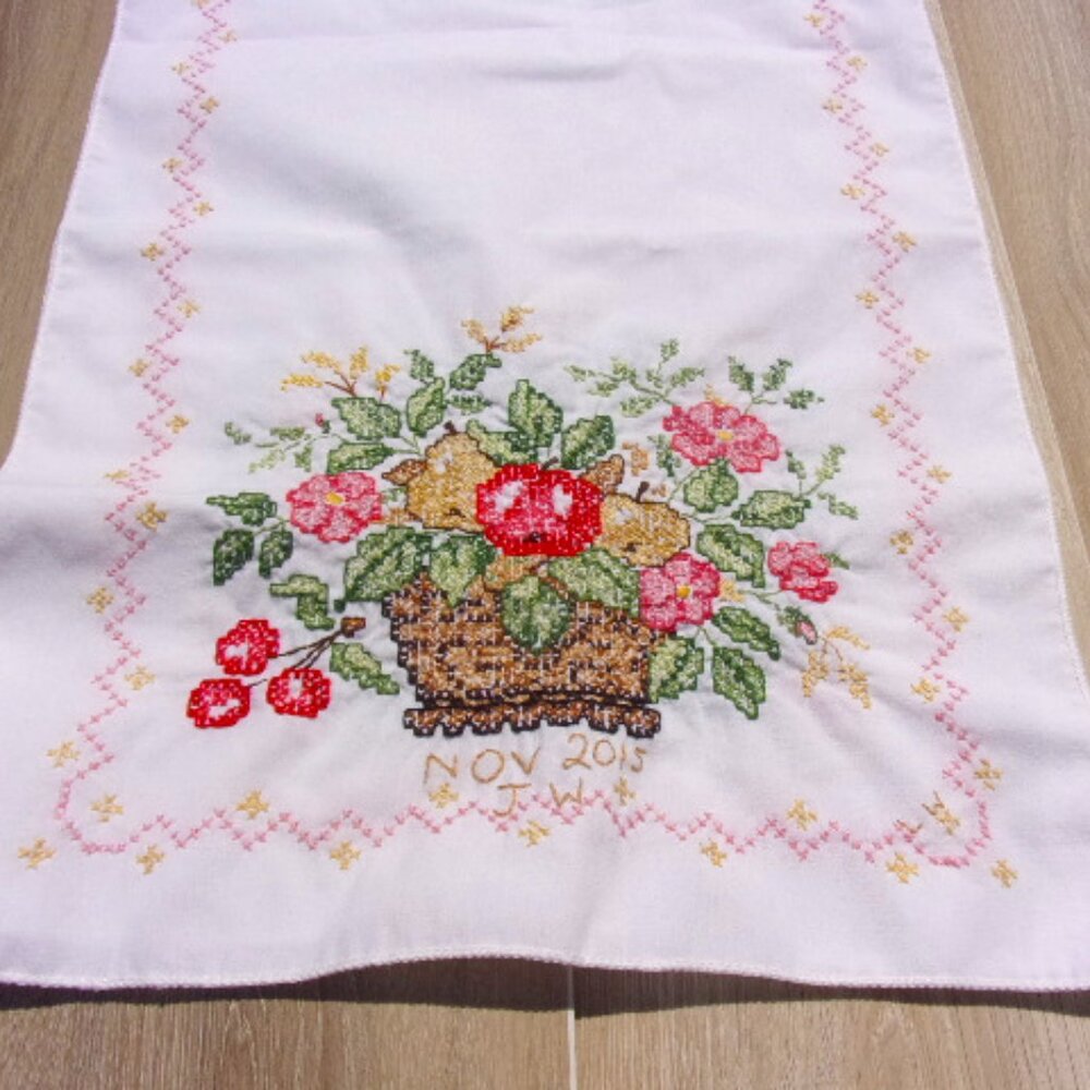 Linen Table Runner Farmhouse Cross Stitch Handmade Table Runner Price Drop!!
